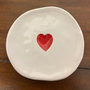 Williams Sonoma Set of 2 White Small Plates Red Heart Detail NEW